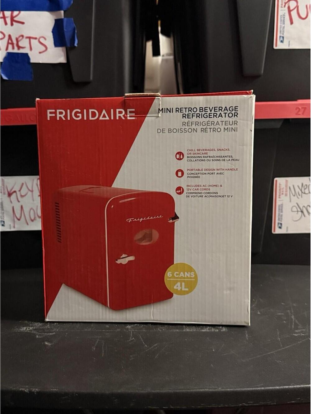 Frigidaire EFMIS197-RED Mini Fridge Red 5L 9 Can Slide Out Shelf Handle Design